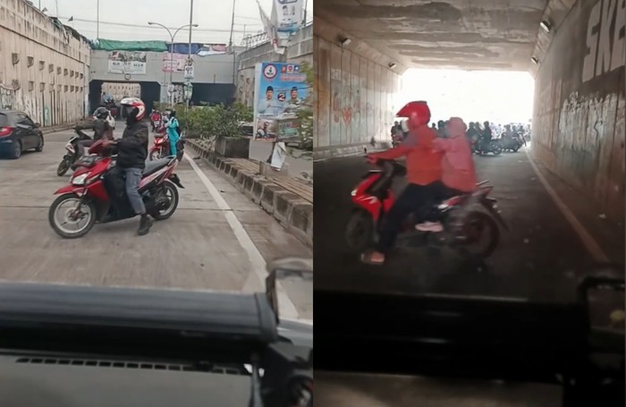Aksi Mengejutkan Ambulans Hadang Rombongan Pengendara Motor Lawan Arah di Tambun